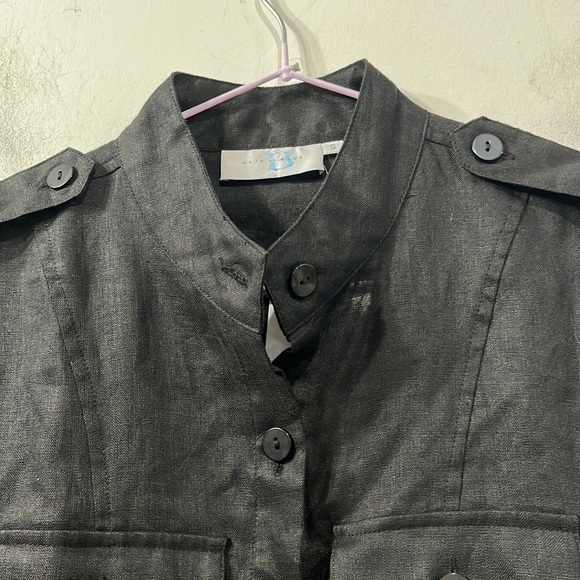 Alice Blue Linen Safari Utility Long Sleeve Buttoned Black Blouse S - Picture 2 of 11